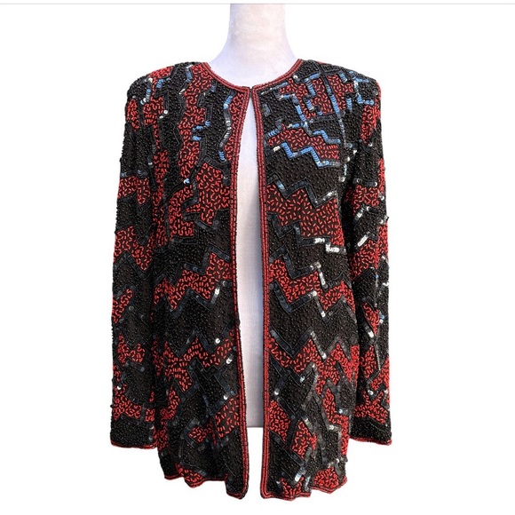 Jackets & Blazers - Vintage Sequins & Beaded Jacket with Silk Lining | Medium